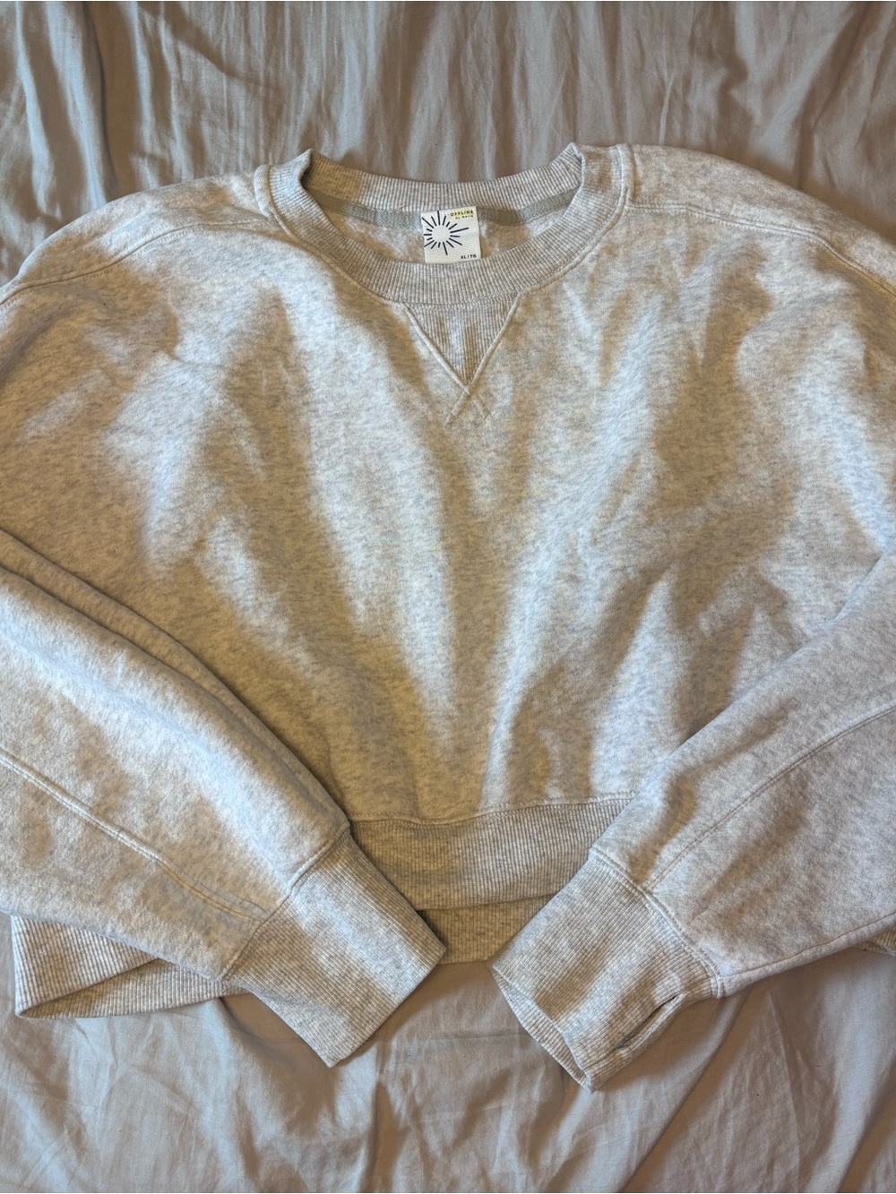 aerie Light Gray Cropped Crewneck Sweatshirt